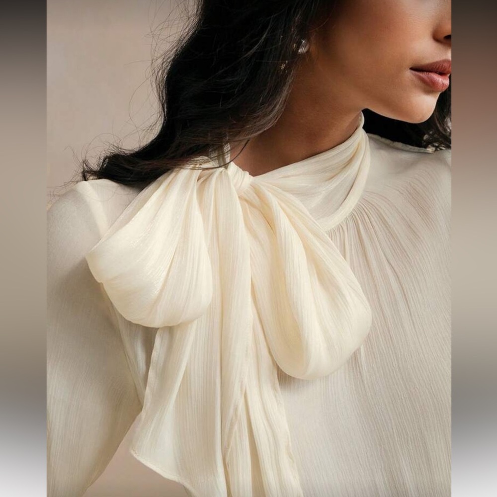 Elegant Cream Tie Neck Blouse